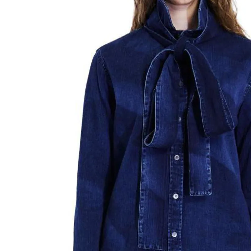 LOEWE Denim Bow Shirt 'Washed Indigo'-5