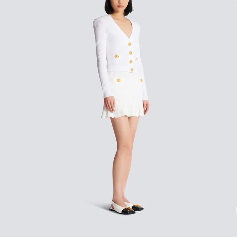 BALMAIN Button Embellished Ribbed Knit Cardigan-4
