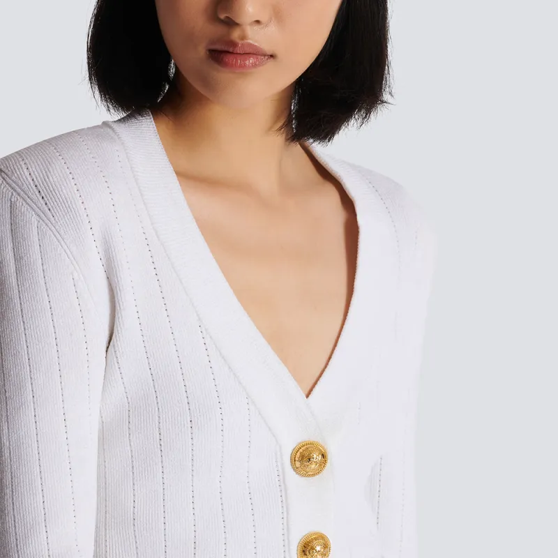 BALMAIN Button Embellished Ribbed Knit Cardigan-6