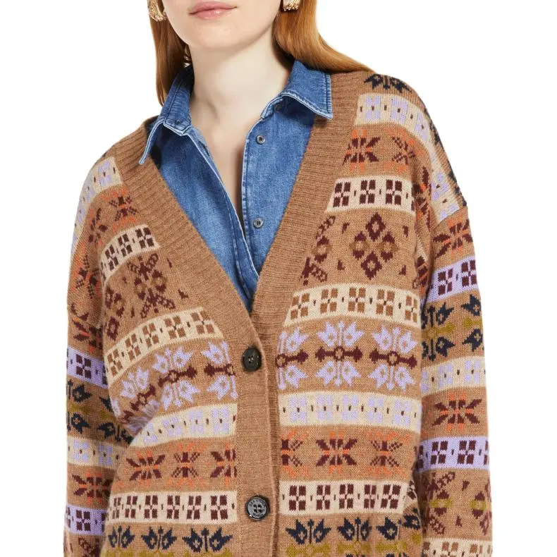WEEKEND MaxMara Oversized V Neck Jacquard Cardigan-4