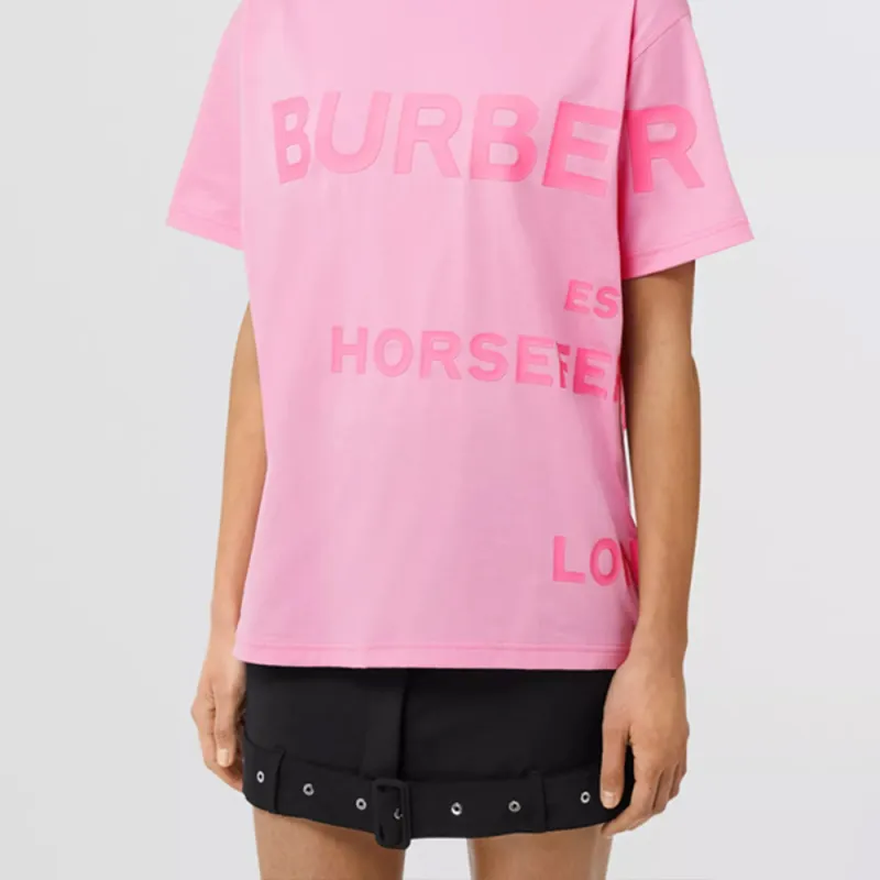 Burberry Carrick Logo Print Cotton Jersey T shirt Pink-5