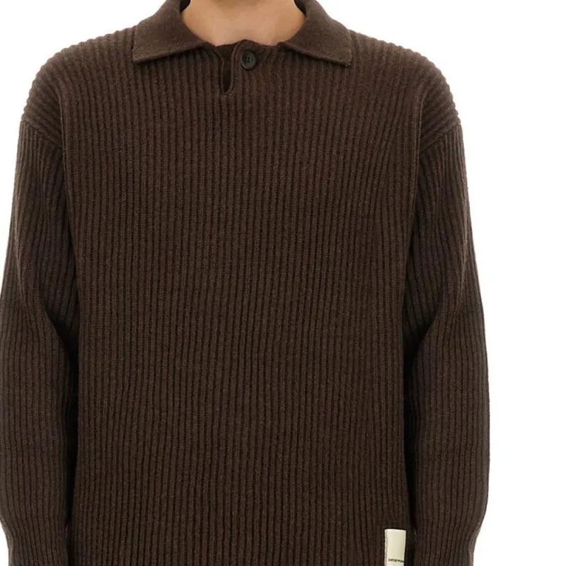 EMPORIO ARMANI Fisherman's Knit Long Sleeved Polo Shirt-4