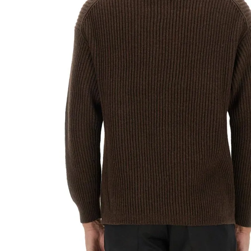 EMPORIO ARMANI Fisherman's Knit Long Sleeved Polo Shirt-5
