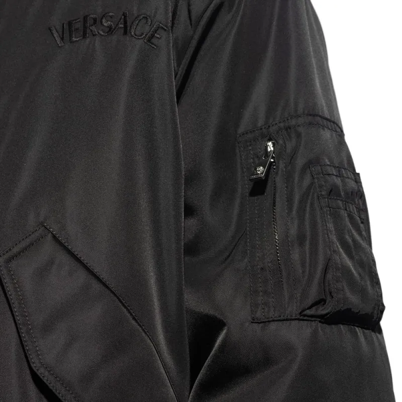 VERSACE Logo Embroidered Zip Up Bomber Jacket-2