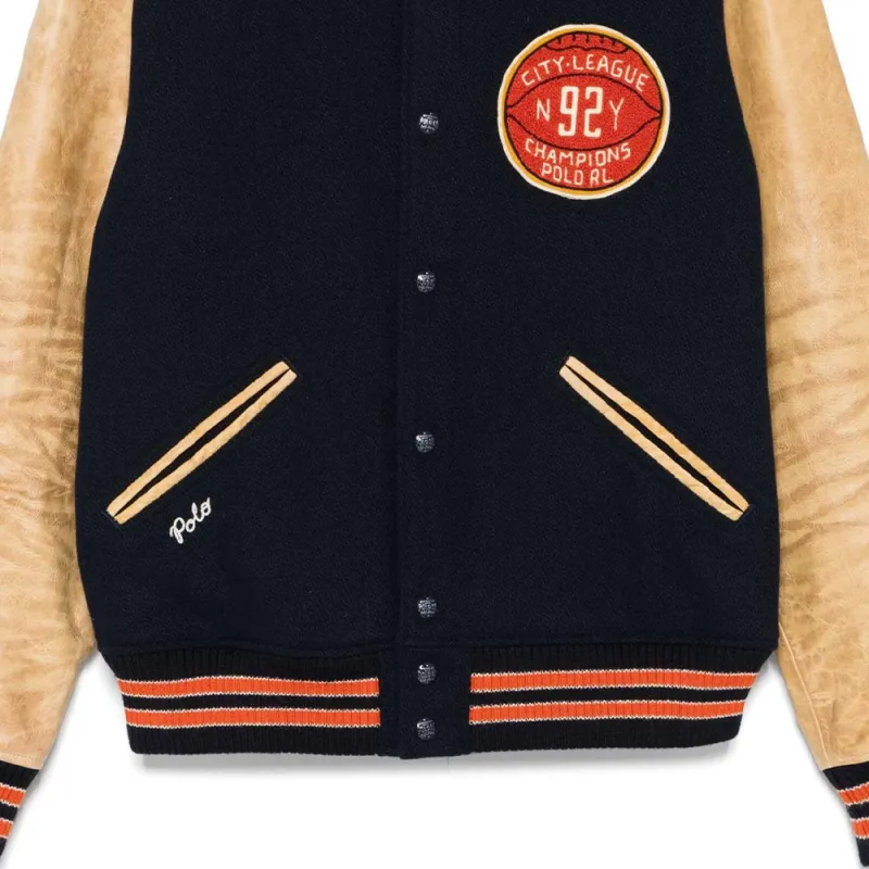 Polo Ralph Lauren Chenille Patch Button Up Bomber Jacket-5