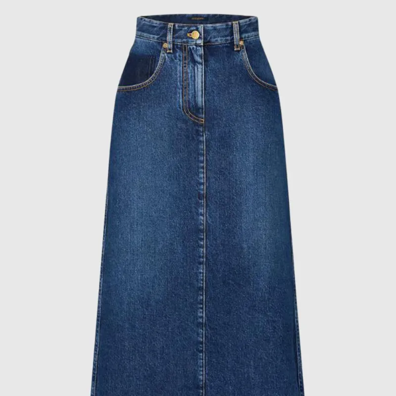 LOUIS VUITTON Washed Raw Denim Skirt-3