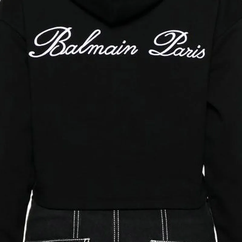 BALMAIN Cropped Drawstring Hoodie-5