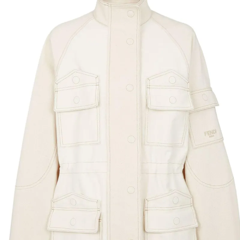 FENDI Logo Detailed Long Sleeved Denim Jacket-3