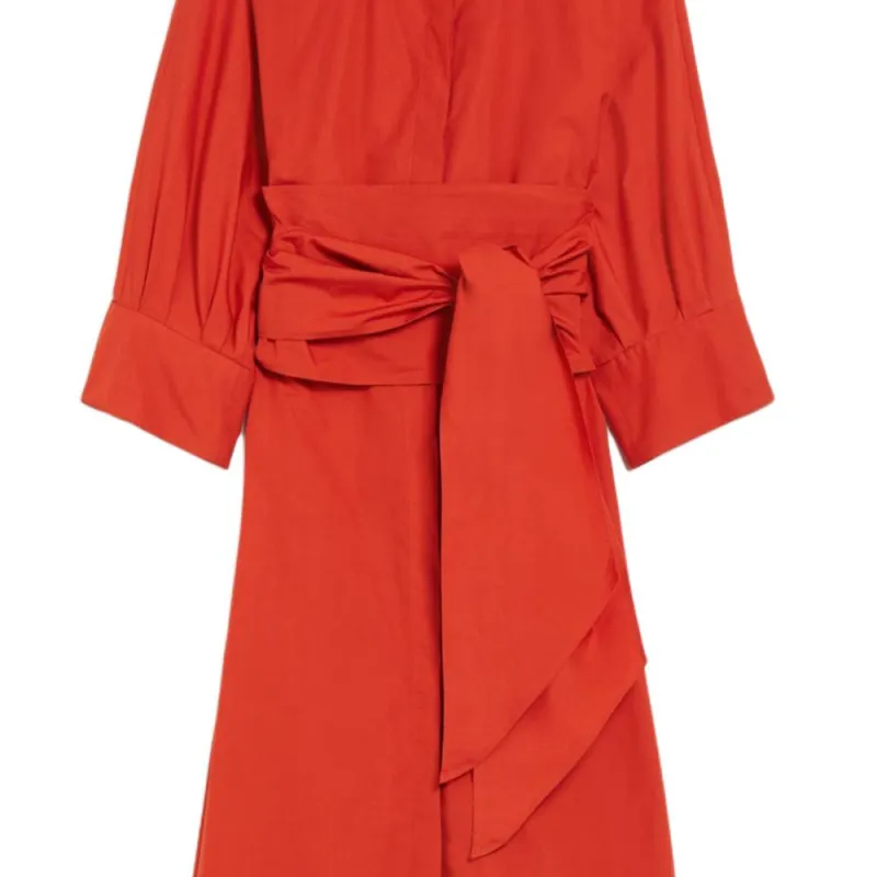 'S MAX MARA Tabata Collection Poplin Shirt Dress Long Sleeved Dresses Women's Red-1