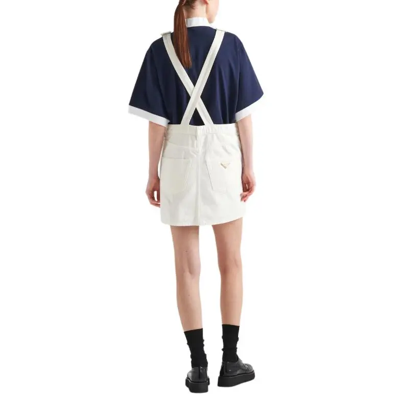 PRADA Triangle Logo Denim Overall Mini Dress-2