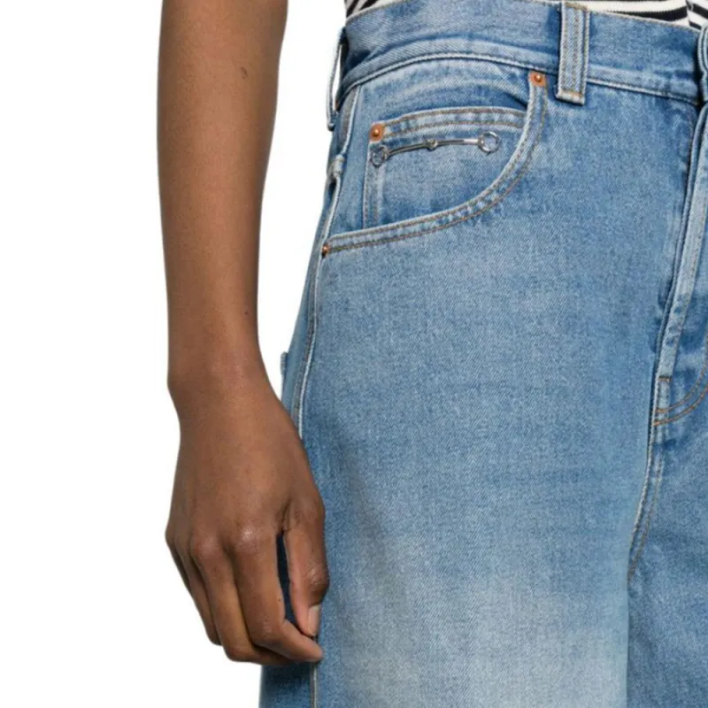 GUCCI Horsebit Raw Cut Hem Wide Leg Jeans-7