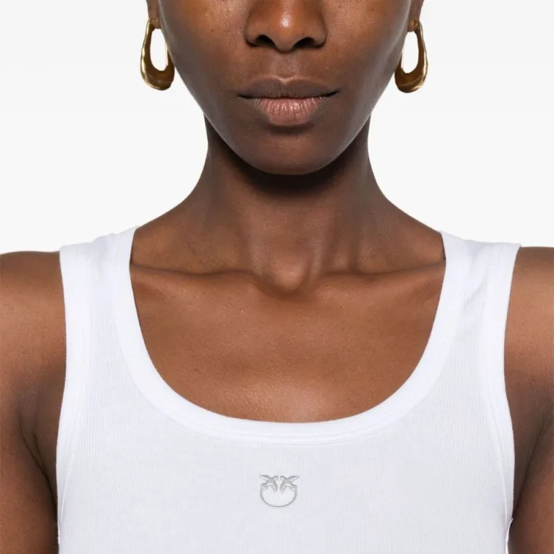 PINKO Calcolatore Logo Printed Ribbed Tank Top-3