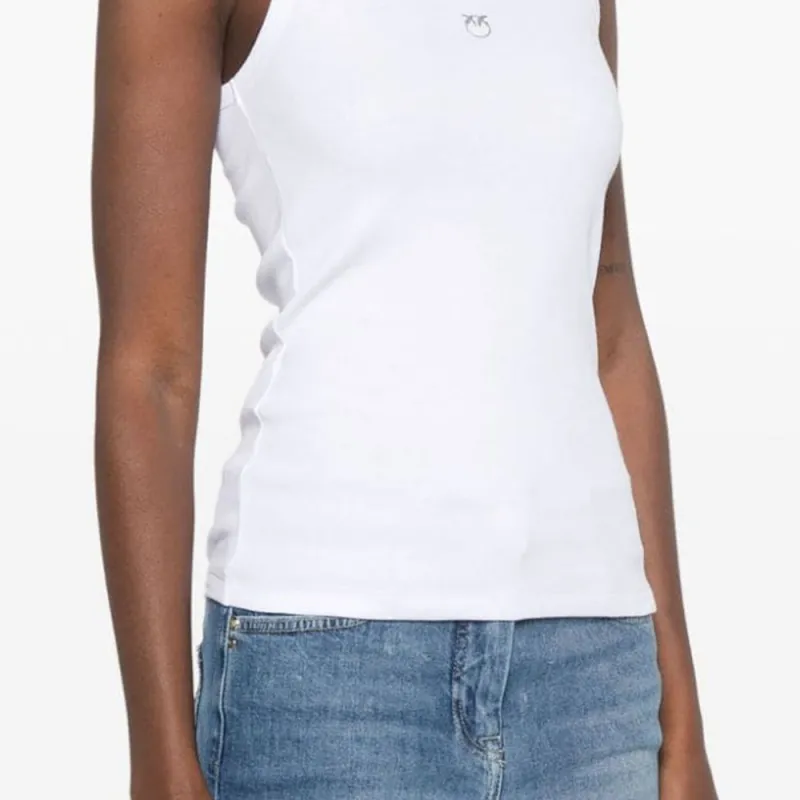 PINKO Calcolatore Logo Printed Ribbed Tank Top-4