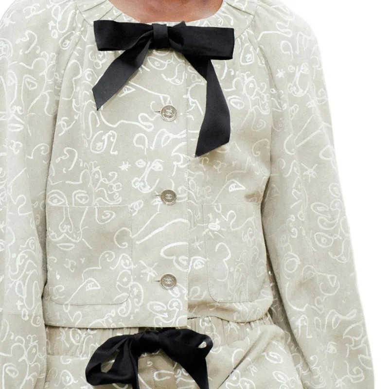 CHANEL Leather Jacket Women's Beige-4