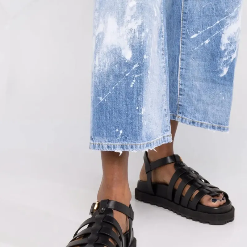 DSQUARED2 Distressed Paint splattered Wide leg Jeans-4