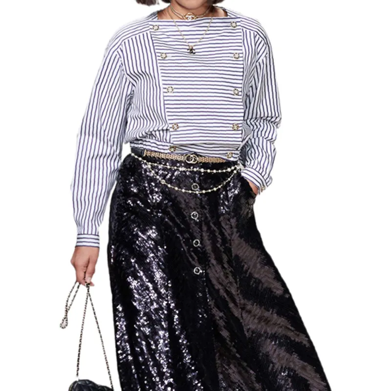 CHANEL Casual Long Skirts Women's Black-4