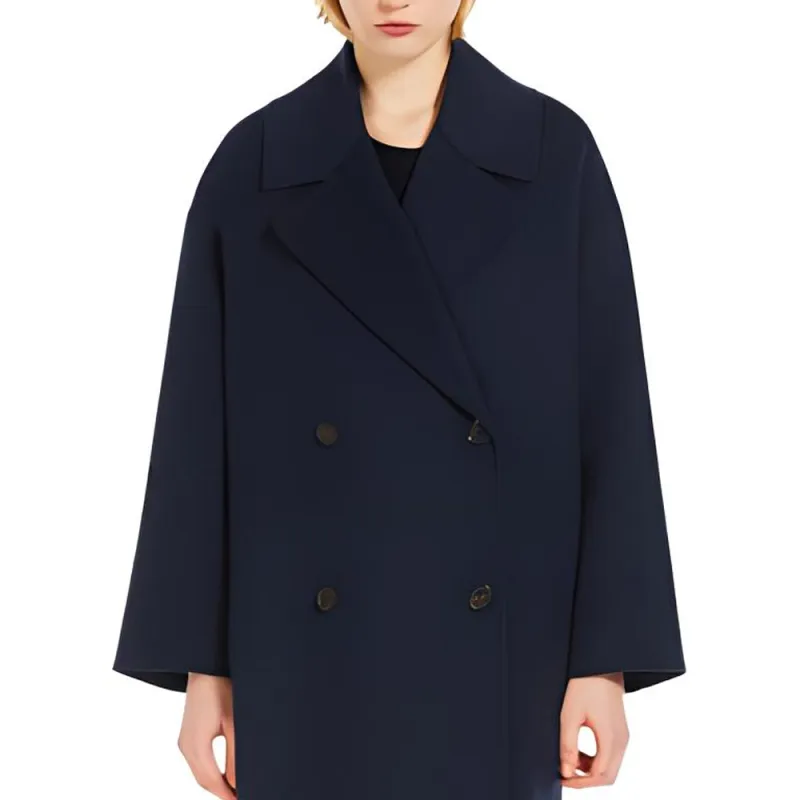 ’S MAX MARA Eleonora Collection Double-Breasted Sheepskin Coat Coats Women's Blue-4