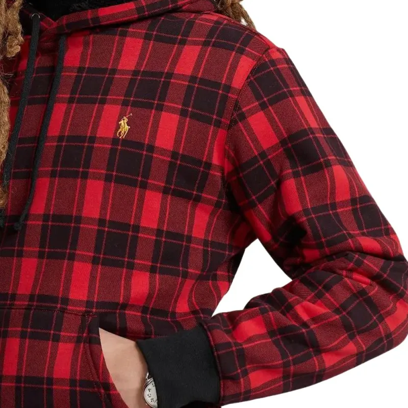 Polo Ralph Lauren Plaid Pile Fleece Hoodie Sweatshirt Men's Red-4