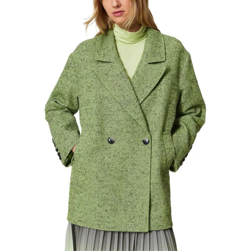 Twinset Two tone Herringbone Coat-1