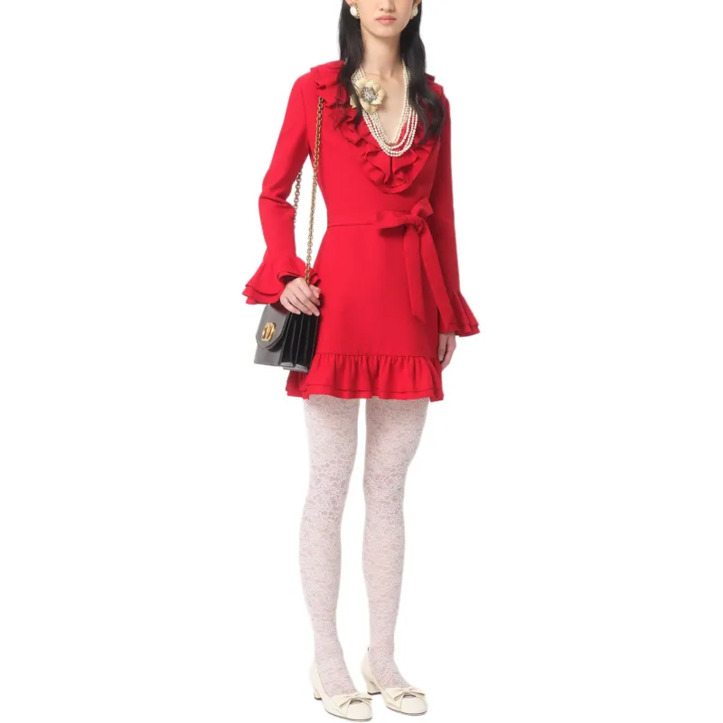 Valentino Ruffled V Neck Mini Dress-2