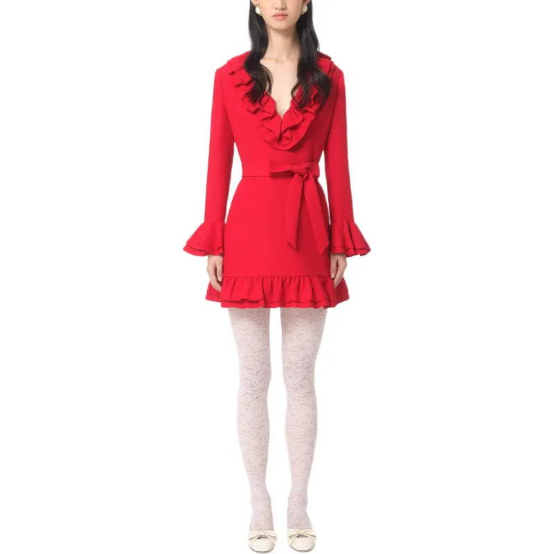 Valentino Ruffled V Neck Mini Dress-1