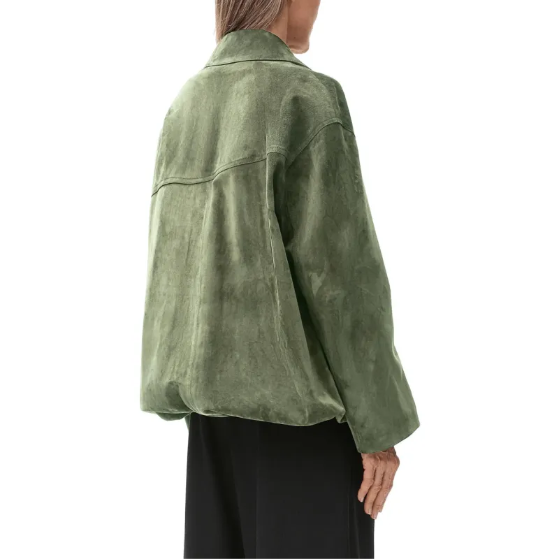 LOEWE FW24 Leather Jacket Women's Khaki Green-3