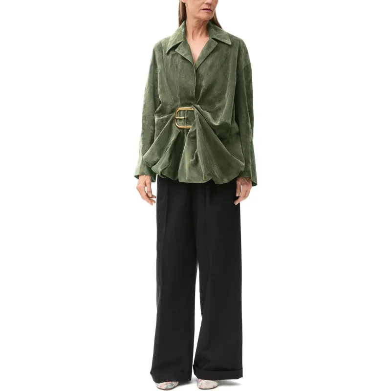 LOEWE FW24 Leather Jacket Women's Khaki Green-1