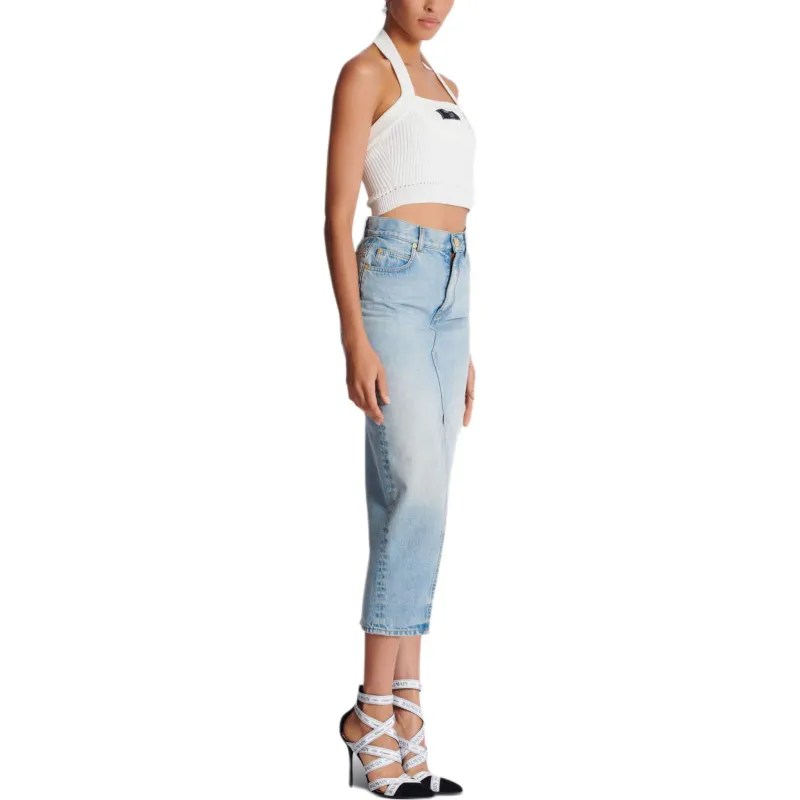 BALMAIN Ribbed Knit Halterneck Top-3