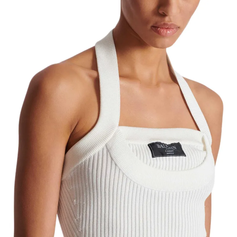 BALMAIN Ribbed Knit Halterneck Top-6