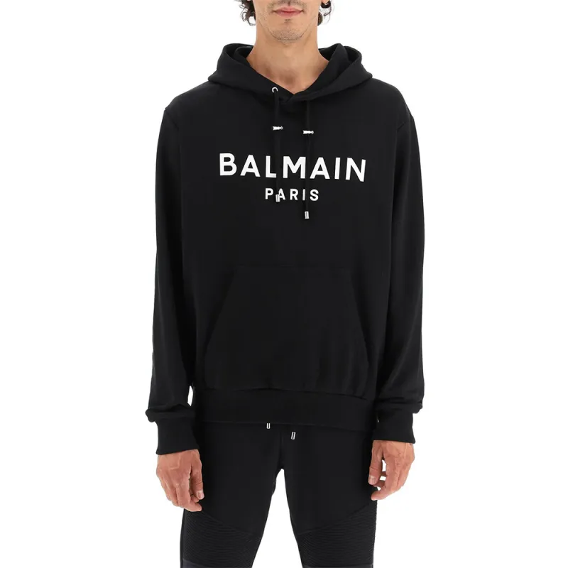 BALMAIN Logo Printed Drawstring Hoodie-2