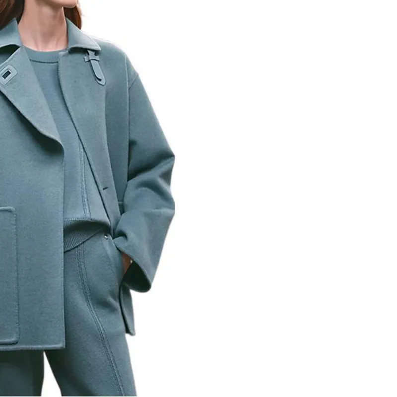 HERMES FW22 Coats Women's Blue Moss-3