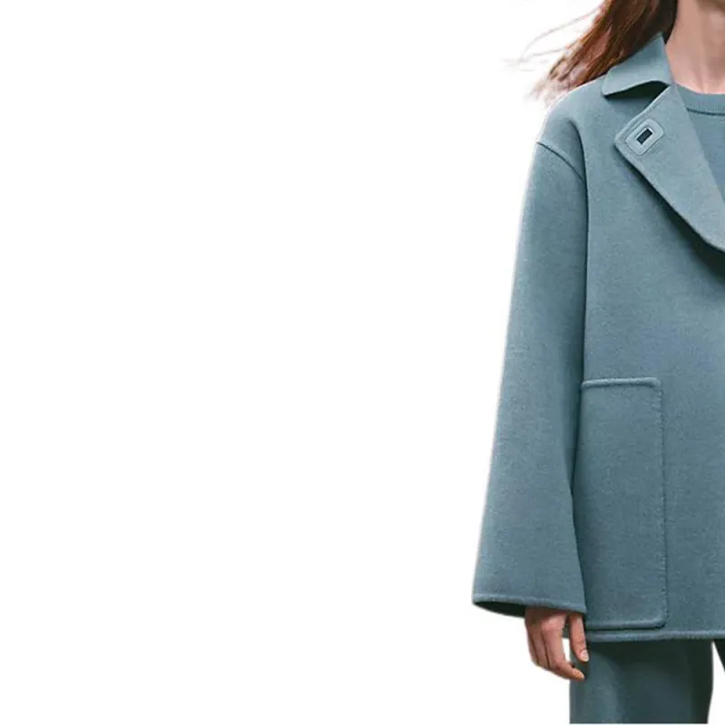 HERMES FW22 Coats Women's Blue Moss-4