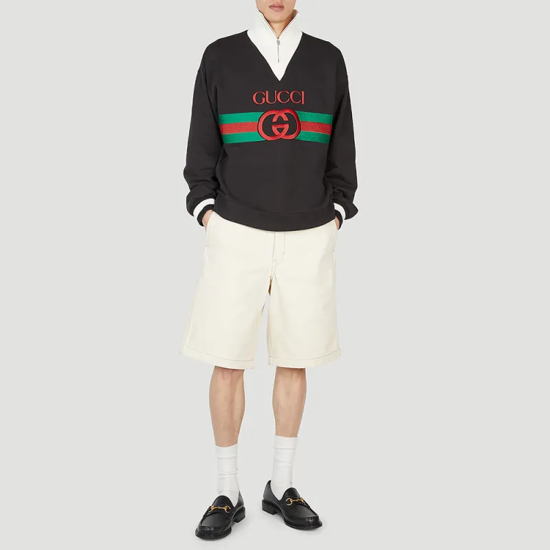 GUCCI Gg Logo Quarter Zip Sweatshirt-5
