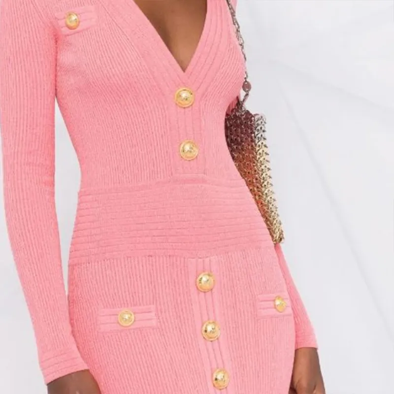 BALMAIN V neck Buttoned Minidress-2