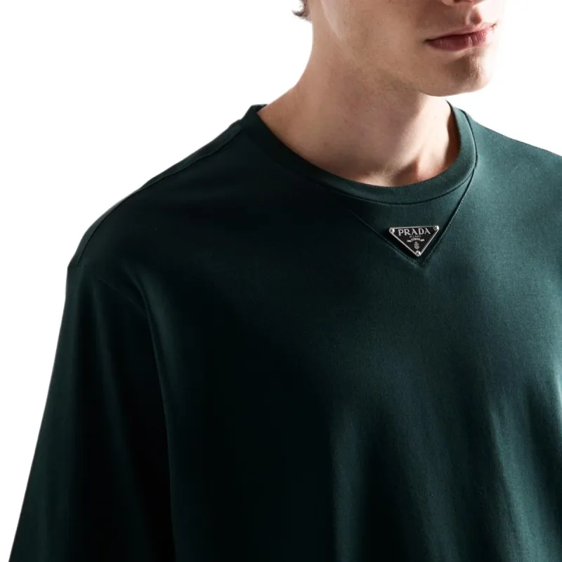 PRADA Triangle Logo Cotton T-shirt-4