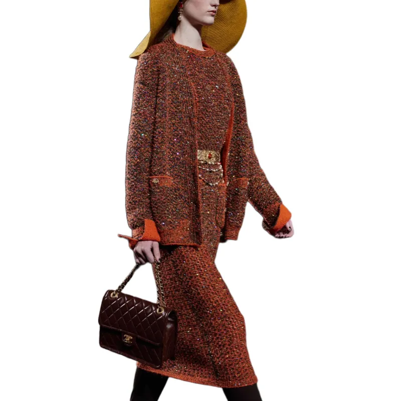 CHANEL FW24 Long-Sleeved Dresses Women's Black Orange-1