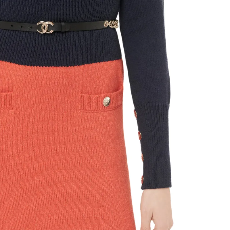 CHANEL 24 New Fall And Winter Arrivals Long-Sleeved Dresses Women's Blue Orange-2