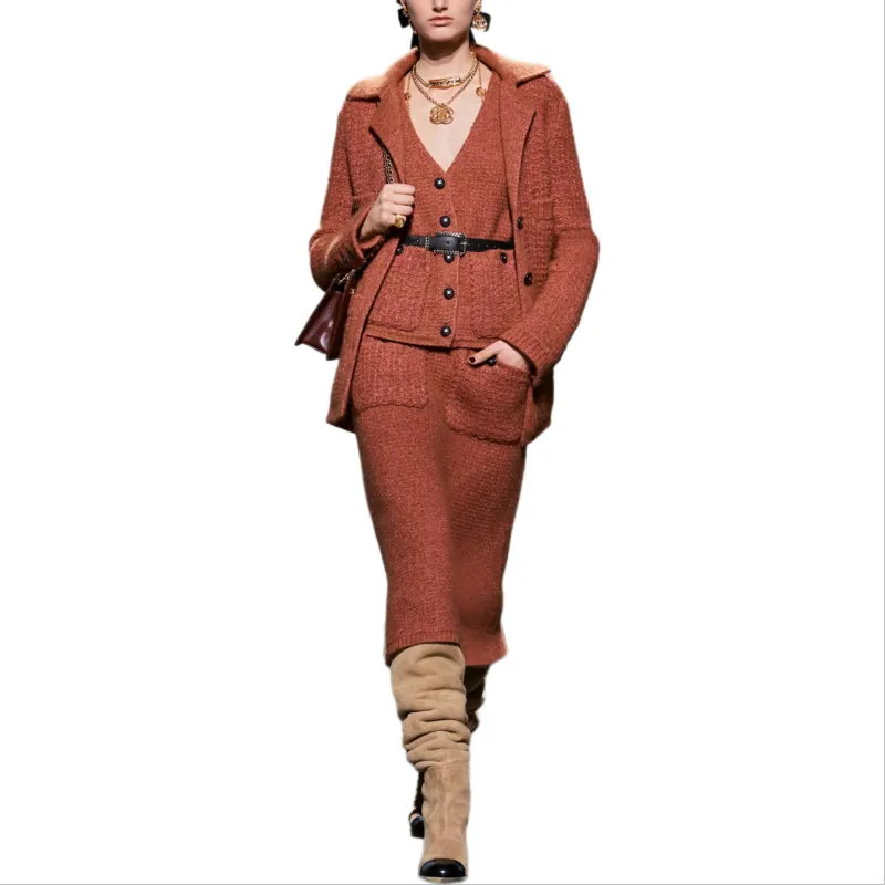 CHANEL 24 Fall And Winter Knit Long Skirts Women's Light Brown-1