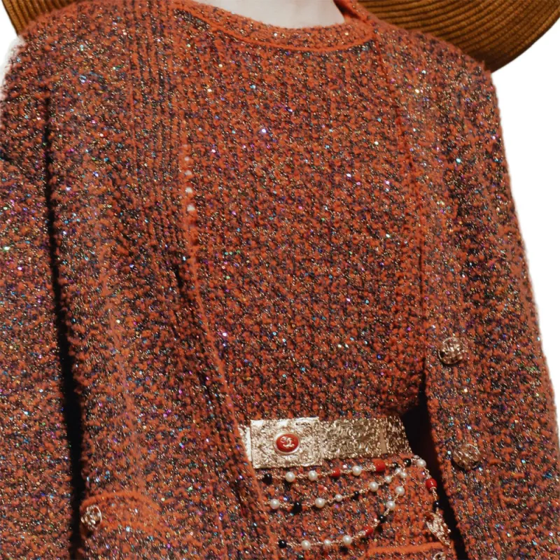 CHANEL FW24 Long-Sleeved Dresses Women's Black Orange-2