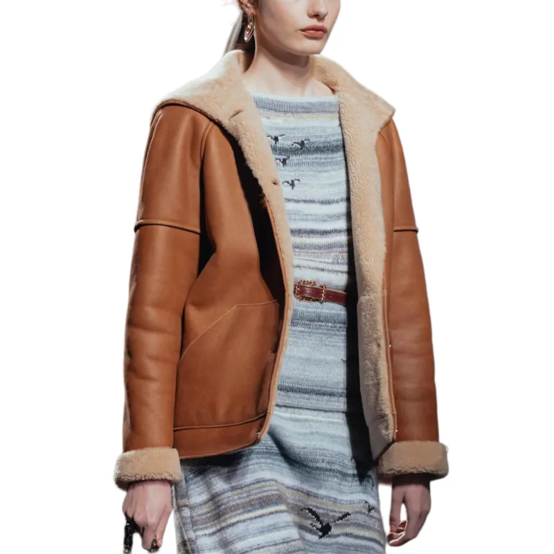 CHANEL Leather Jacket Women's Brown-1