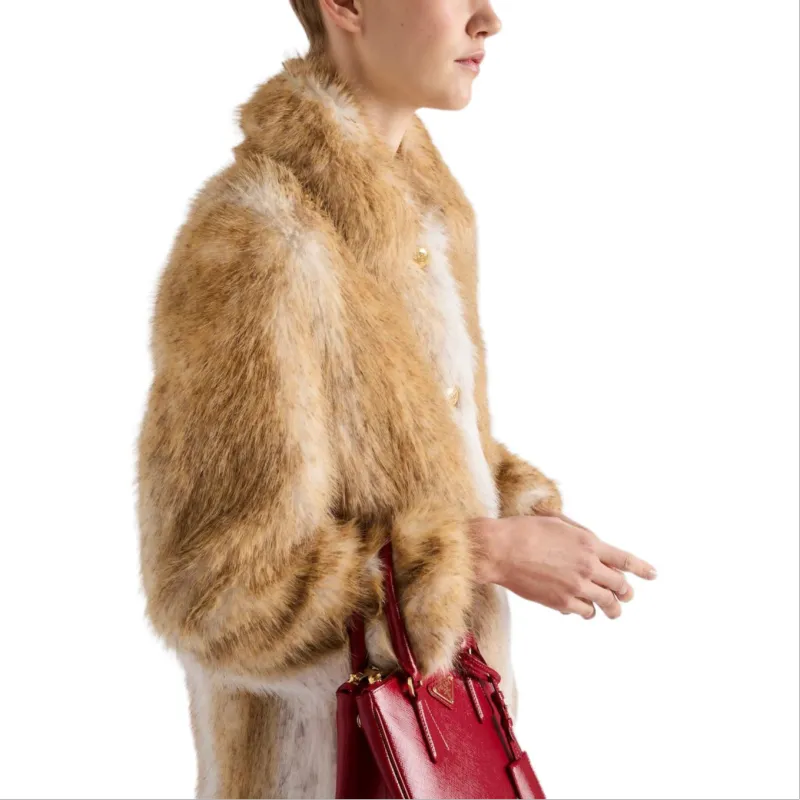 PRADA SS25 Velvet feel Coat Women's Honey-4