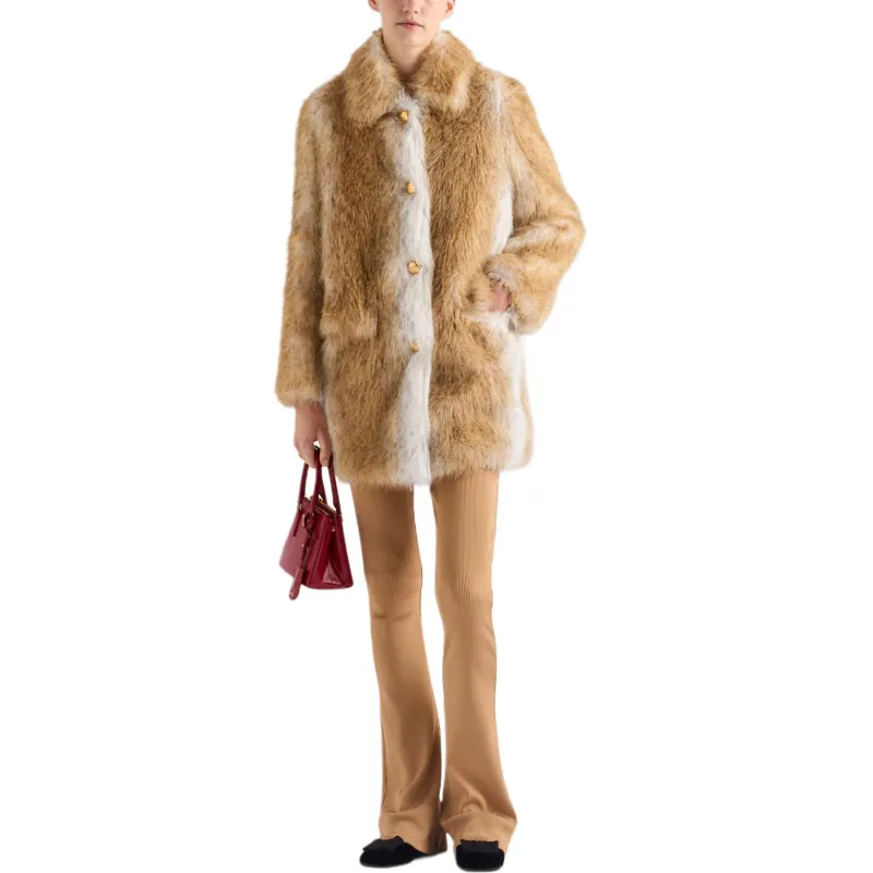 PRADA SS25 Velvet feel Coat Women's Honey-1