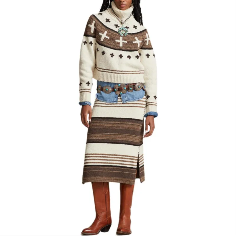 Polo Ralph Lauren Naiomi Glasses Collection FW24 Knit Long Skirts Women's Brown-2
