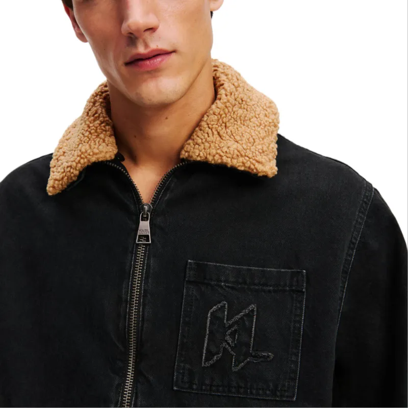 KARL LAGERFELD Denim Jacket Men's Black Gray Color-4