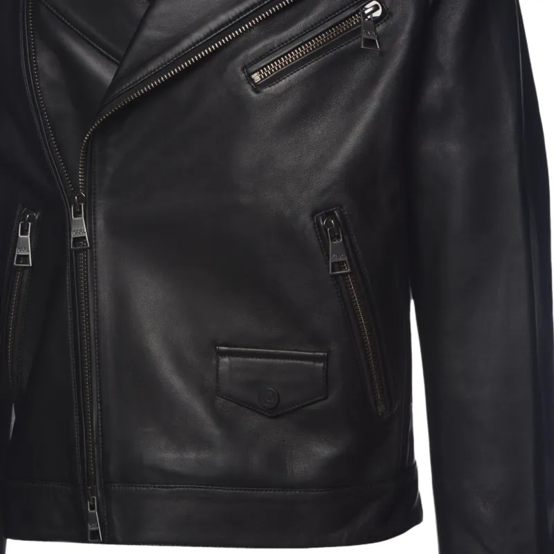 KARL LAGERFELD Leather Jacket Men's Black-4