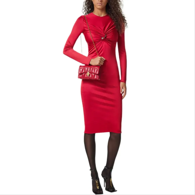 VERSACE Safety Pin Gathered Long Sleeved Midi Dress-1