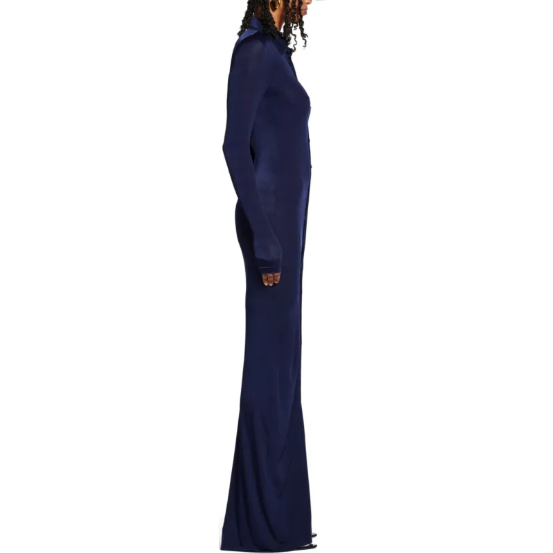 Balenciaga SS25 Long Sleeved Dresses Regular Fit Women's Marine Blue-4