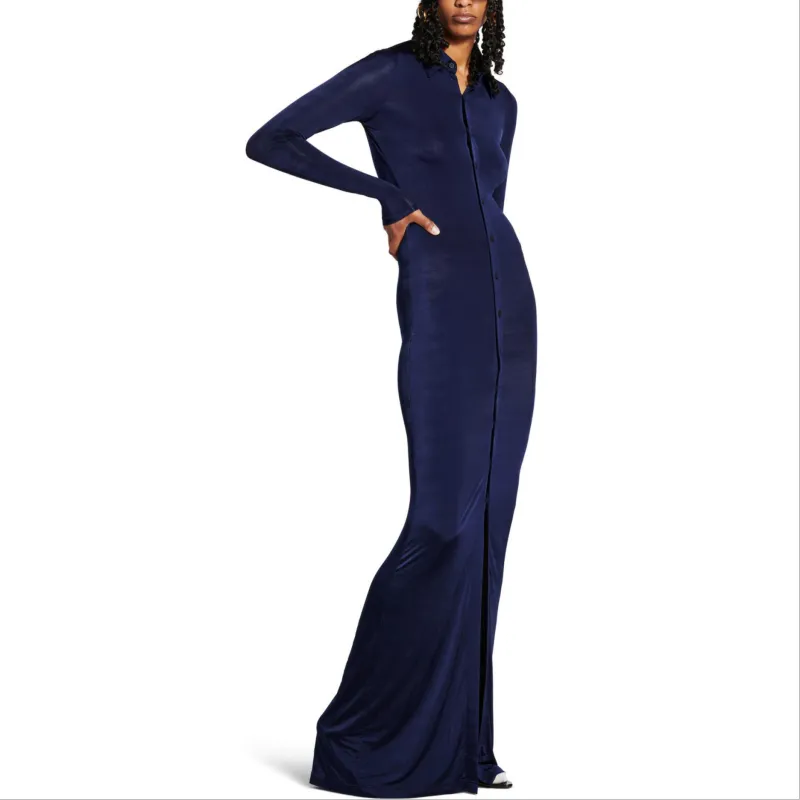 Balenciaga SS25 Long Sleeved Dresses Regular Fit Women's Marine Blue-2