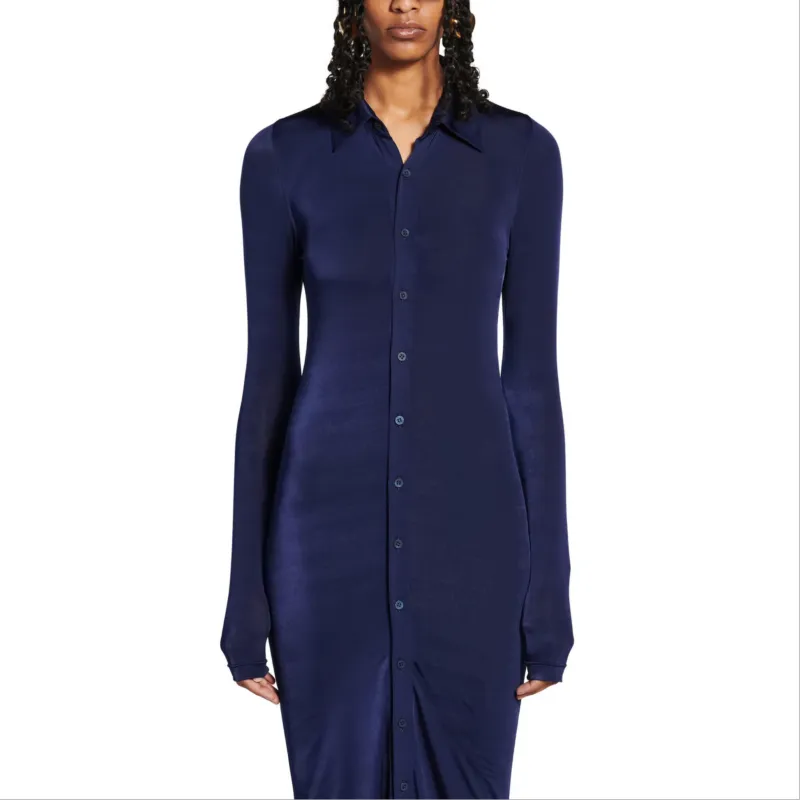 Balenciaga SS25 Long Sleeved Dresses Regular Fit Women's Marine Blue-6