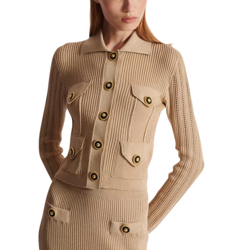 BALMAIN Long Sleeved Cropped Knitted Cardigan-1